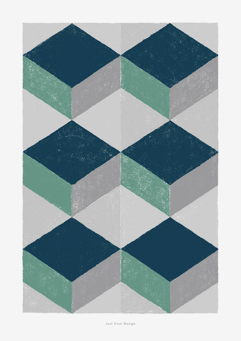 Barcelona tiles print | Geometric shapes wall art with abstract teal design