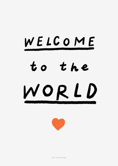 This is a cute, black and white quote wall art print that says "Welcome to the world" in handwritten letters with a little heart. Welcome to the world nursery wall art for new baby | Cool nursery art